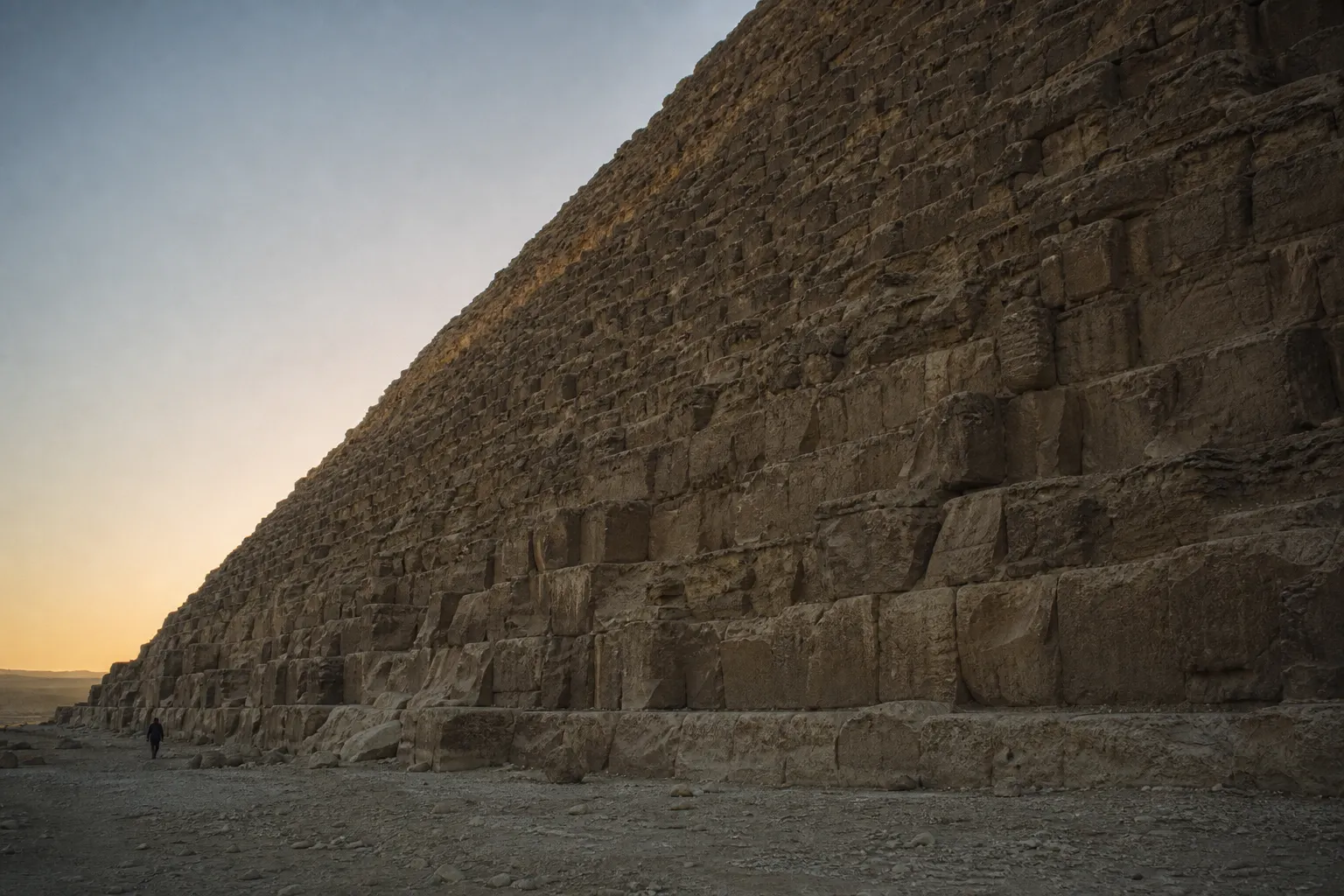Illustrative close view of immense ancient limestone monument masonry.